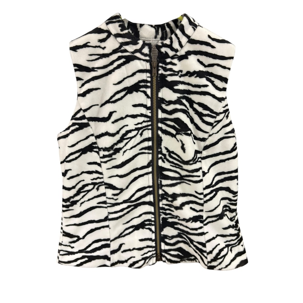 Jordan Zebra Print Fleece Vest Womens‎ Medium Black White Full Zip Mock Neck